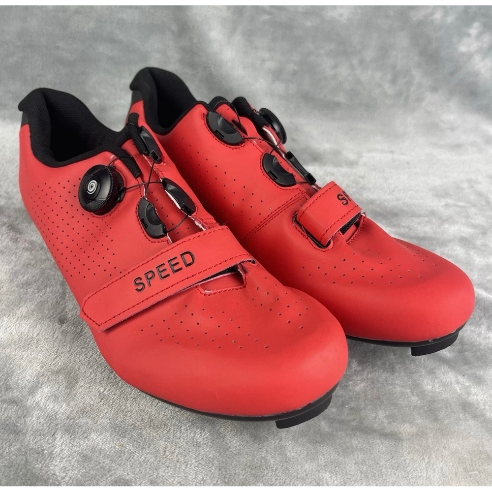 Speed Cycling Shoes Mens 44 Red Excellent Road Bike Cleat Compatible Rotary Dial